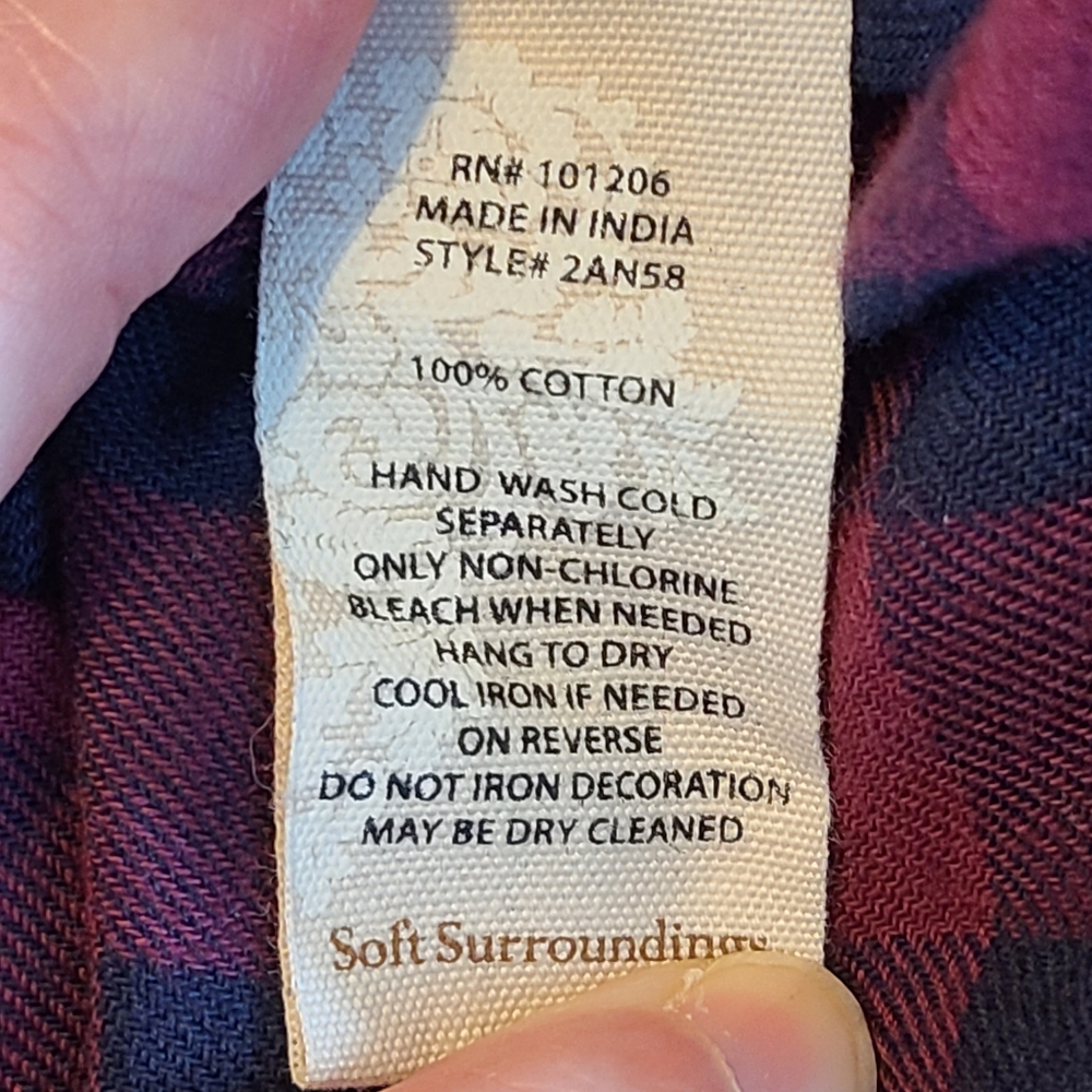 Soft Surroundings Webster Tunic Top Women S Red Burgundy Plaid Embellished Gypsy - Picture 16 of 16